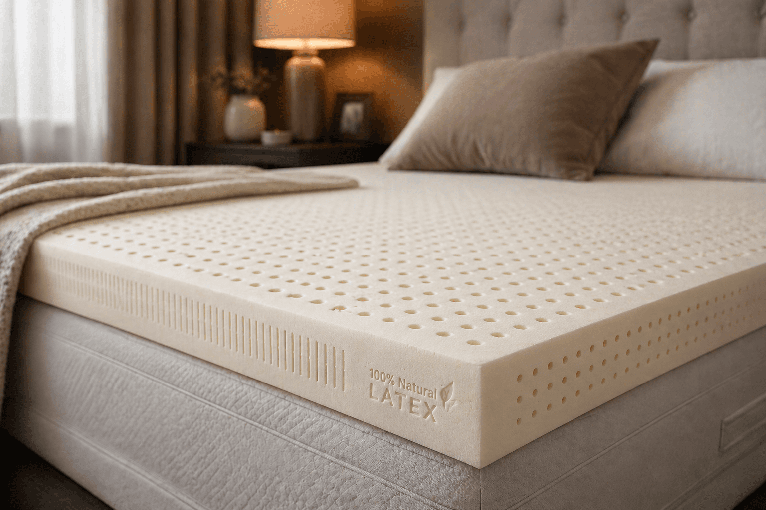 Latex mattress in a bright bedroom