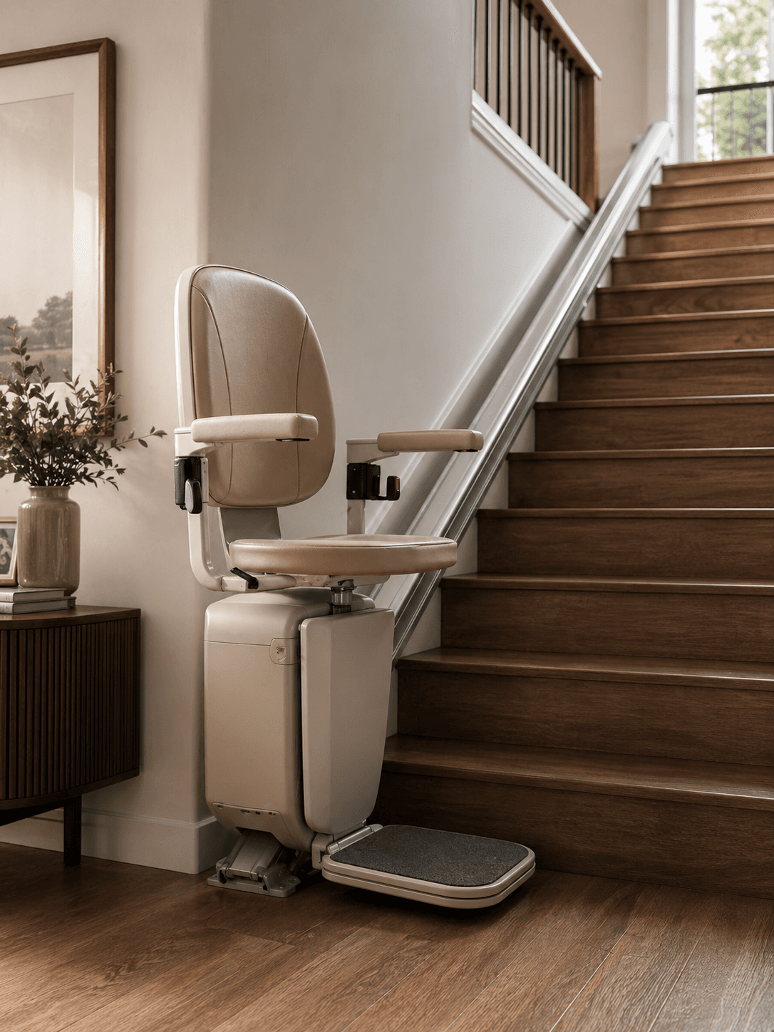 Stairlift installed on a home staircase